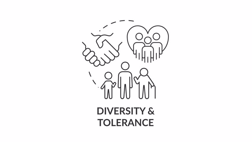 Diversity and tolerance concept icon line animation. Respectful attitude to all community members. Supporting inclusion. HD video clip on white linear. Animated outline round motion graphics - Powered by Shutterstock - Get 15% off with code: PIKWIZARD15