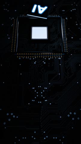 Close-up of a glowing CPU and AI on a circuit board. artificial intelligence ai microchip on circuit board representing future technology. computing power, and innovation. 3d rendering