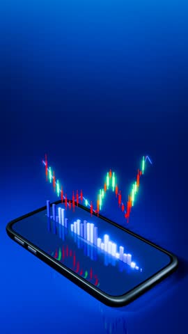 Smartphone on blue controls stock market forex trading graph futuristic Smart investment technology controlling protection system global Network financial Investment economic Trends. 3D Rendering