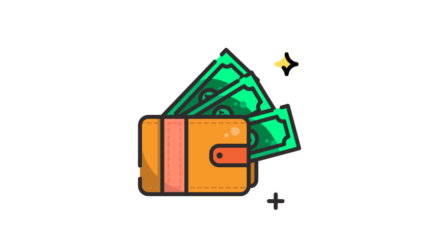 Orange wallet with three dollar bills animated icon is a perfect image for finance, budgeting, money management, savings, and personal finance concepts.