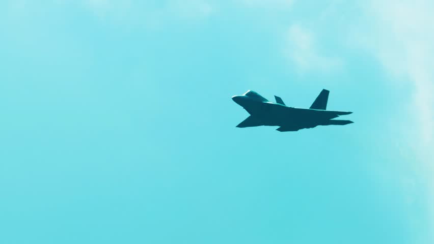 Geelong, Victoria, Australia - 28 March, 2025: A stealth fighter jet soars through clear skies, showcasing advanced aerodynamics and supersonic capabilities at the Avalon Airshow