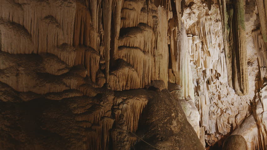 Interior view of the Caves of Nerja;  Malaga; Spain; June 2024. Natural work of art with beautiful stalactites; stalagmites and other rock formations. 