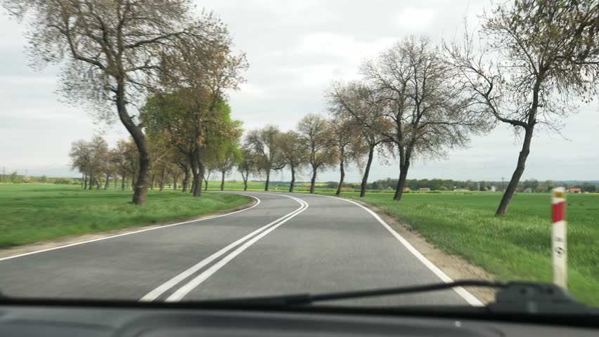 Rural road in Lower Silesia Poland from car view