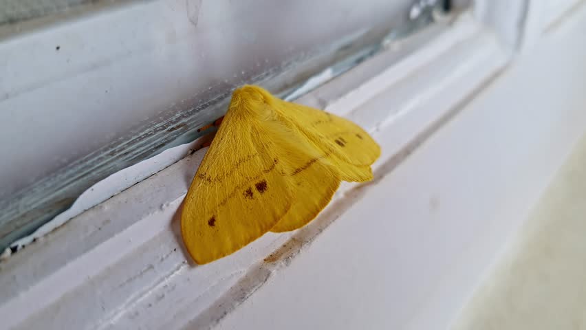 A macro view of Eupterote undata moth or Eupterotidae yellow insect perched on the window.insects and bugs concept.wild life concept