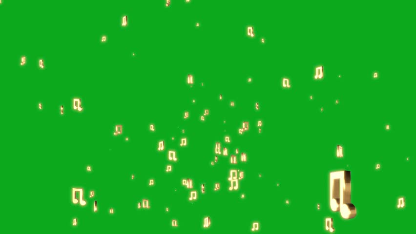 Animation flow glow music notes on green background. 4K. Template for music video clip or music compositions. 
