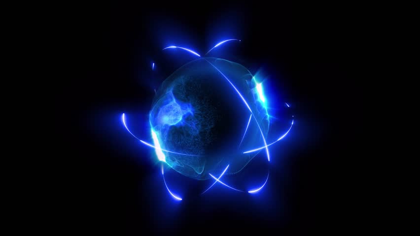 3D illustration of an atom showing spinning protons and neutrons.
