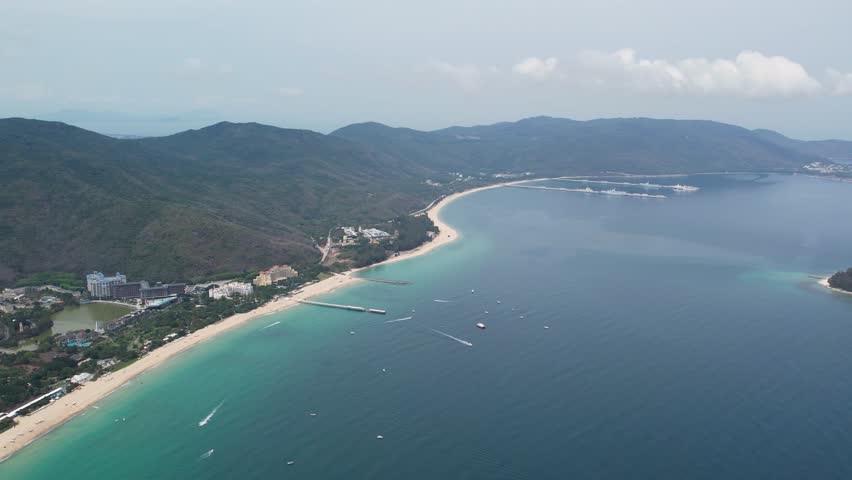 Nanshan Buddhism Cultural Zone. Top View of the beach on the territory of Nanshan Buddhist Culture Park. China, Hainan Island, Sanya