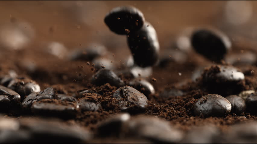 Coffee Beans Descending at 1000 fps, Captured in Super Slow-Motion with Macro Lens