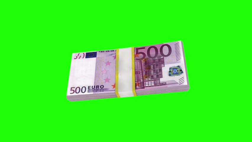 Looped rotation of a stack of euro on a green background.