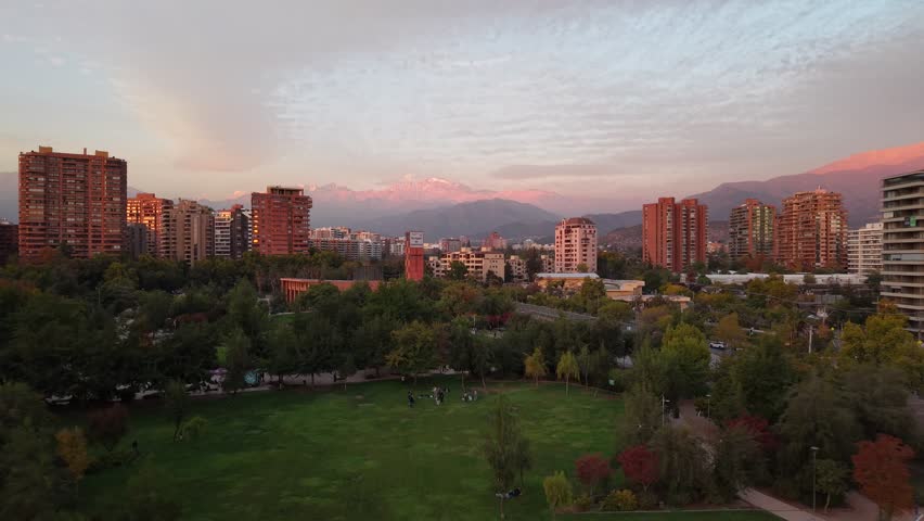 Urban aerial video over the city of Santiago Chile, South America.
