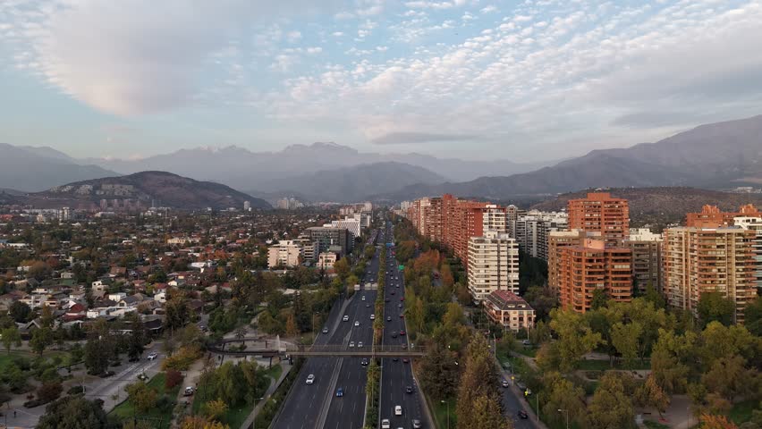 Urban aerial video over the city of Santiago Chile, South America.