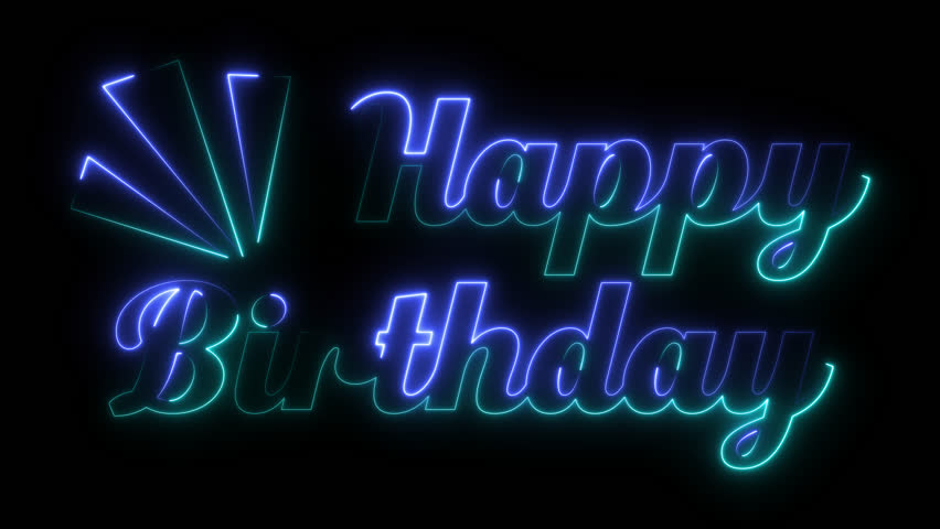 Happy Birthday neon multicolor motion graphic. neon line happy birthday text animation.	