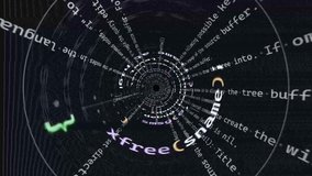 spinning coding language in spiral hacker vortex black hole, hacking code in a 3d wormhole animation, black background - Powered by Shutterstock - Get 15% off with code: PIKWIZARD15