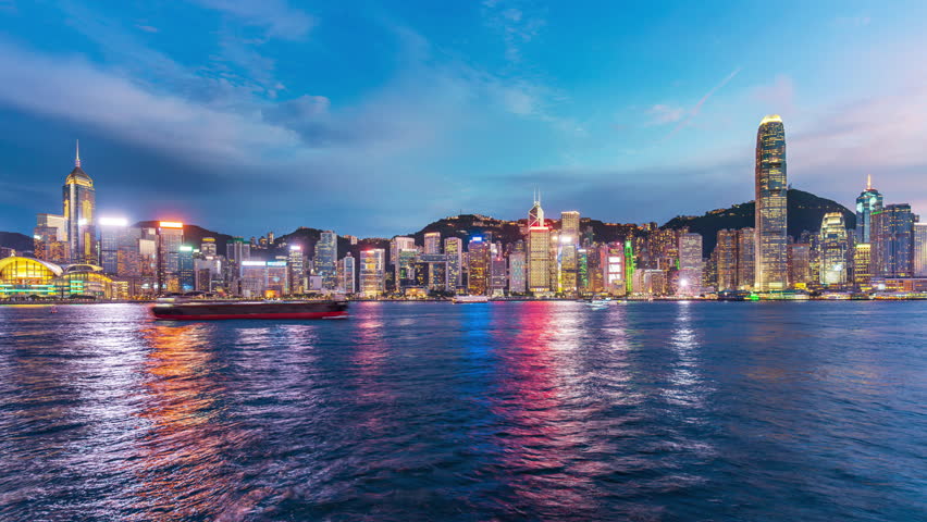 Time lapse of Traffic near Victoria harbor and Hong Kong city at night.