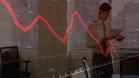 business executive talking on smartphone in office while animated stock market graphs updating data. Corporate, finance, data, technology, modern, professional, investment - Powered by Shutterstock - Get 15% off with code: PIKWIZARD15