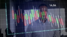 team collaborating in finance office, man reviewing candlestick charts with glowing grid overlay. Finance, analytics, data, professional, modern, teamwork, digital - Powered by Shutterstock - Get 15% off with code: PIKWIZARD15