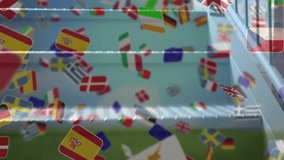 International flag icons floating across outdoor balcony scene, showcasing global branding in 3D. Urban, modern, vibrant, multicultural, digital, communication, network - Powered by Shutterstock - Get 15% off with code: PIKWIZARD15