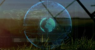 Blue-green holographic globe floating at center while AR interface showing bar charts and graphs. Futuristic, visualization, technology, data, environment, innovation, digital - Powered by Shutterstock - Get 15% off with code: PIKWIZARD15