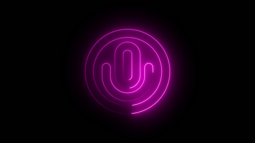 Animated Glowing pink neon icon with the circle Microphone logo, 4k with alpha background