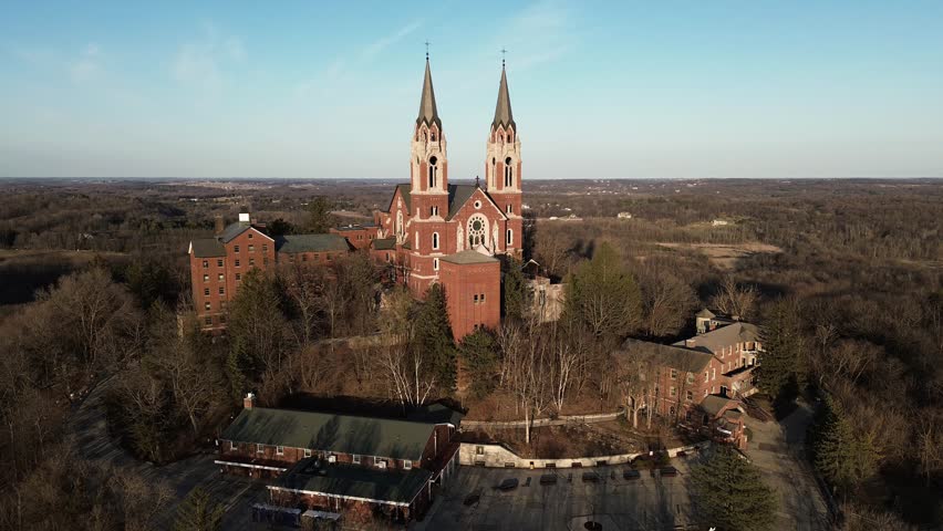 Holy Hill Basilica front circling aerial footage