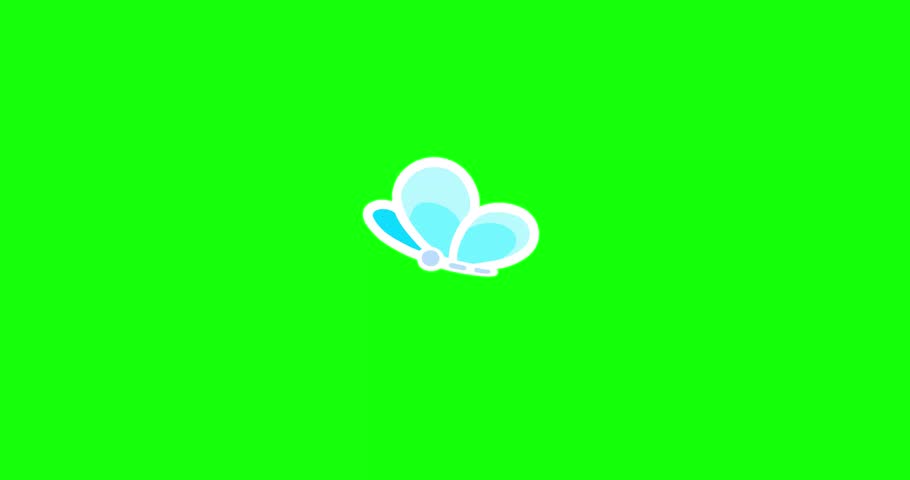 Cartoon classic butterfly sky blue wings on green screen background. Cute 4k video linear flying character greenbox animation seamless loop 2d advertisemenet style good for commercial advertising.
