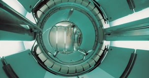 A unique perspective captures the inside of a circular module on the International Space Station. Various tubes and structures highlight the intricate design and function for astronauts in space. - Powered by Shutterstock - Get 15% off with code: PIKWIZARD15