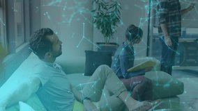 Male presenter using whiteboard and team discussing tech plans in open office with 6G globe. Collaboration, teamwork, innovation, communication, modernity, digital, networking - Powered by Shutterstock - Get 15% off with code: PIKWIZARD15