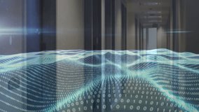 Senior manager and junior associate walking down corridor, showing tech binary code overlay. Corporate, technology, innovation, futuristic, professional, digital, business - Powered by Shutterstock - Get 15% off with code: PIKWIZARD15