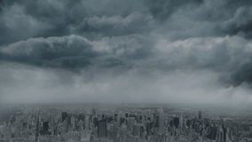 Central cloud icon connecting colored circuit lines across stormy skyline, showing network icons. Technology, connectivity, cybersecurity, digital infrastructure, urban landscape, data transfer, - Powered by Shutterstock - Get 15% off with code: PIKWIZARD15