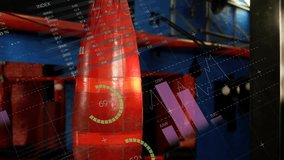 3D data panels getting animated over warehouse racks, showing pie charts bar graphs world map. Visualization, analytics, dashboard, enterprise, futuristic, technology, data - Powered by Shutterstock - Get 15% off with code: PIKWIZARD15