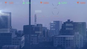 Urban skyline displaying analytics overlays over high-rise towers, with 3D HUD icons. Futuristic, technology, cityscape, data visualization, innovation, urban, digital - Powered by Shutterstock - Get 15% off with code: PIKWIZARD15