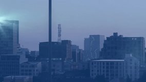 Holographic 3D DNA helix floating above urban skyline, displaying hexagonal structures and rings. Futuristic, technology, innovation, cyber, digital, sci-fi, high-tech - Powered by Shutterstock - Get 15% off with code: PIKWIZARD15