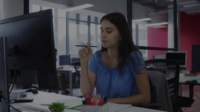 woman reviewing documents at business desk, colleague holding tablet, encrypted data bars floating. Professional, collaboration, digital, modern, workspace, communication, technology - Powered by Shutterstock - Get 15% off with code: PIKWIZARD15