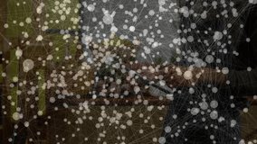 Male vendor wearing apron interacting with smartphone at retail stall, overlaying network graphic. Commerce, technology, connectivity, marketplace, retail, digital, urban - Powered by Shutterstock - Get 15% off with code: PIKWIZARD15