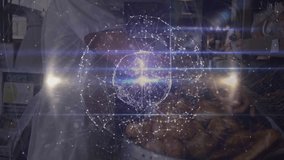 Man browsing grocery market, interacting with glowing hologram sphere, highlighting produce. Technology, innovation, digital, futurism, interconnectivity, retail, shopping - Powered by Shutterstock - Get 15% off with code: PIKWIZARD15