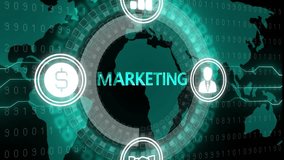 Neon line Marketing text with Business Technology Background Featuring World Map, Analytic Graphics, and Trading Interface. - Powered by Shutterstock - Get 15% off with code: PIKWIZARD15