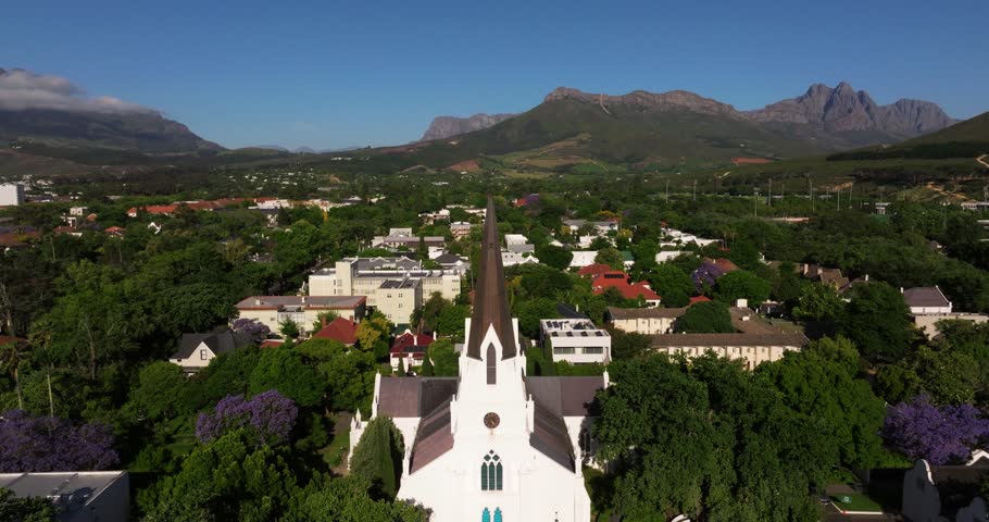 Aerial Pullback Reveals Scenic Stellenbosch, South Africa. Summer Day