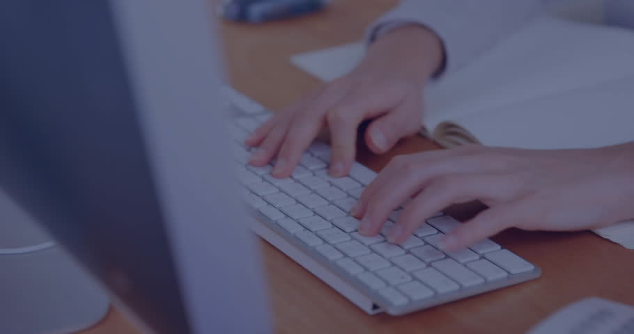 Office worker pressing telephone keypad at desk, featuring icons for business analytics education. Technology, communication, data, analytics, professional, workspace, digital