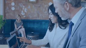 Woman typing on laptop, colleague using smartphone in lounge, showing health tech DNA helix overlay. Collaboration, modern, professional, workspace, networking, relaxed, technology - Powered by Shutterstock - Get 15% off with code: PIKWIZARD15