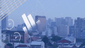 Office tower being visualized over urban skyline, featuring translucent charts and shape overlays. Technology, data visualization, architecture, infographic, cityscape, innovation, digital - Powered by Shutterstock - Get 15% off with code: PIKWIZARD15