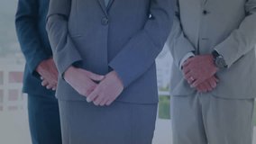 Corporate team giving thumbs-up in biotech office, with floating digital DNA helix graphic. Professional, teamwork, attire, modern, innovation, success, positive - Powered by Shutterstock - Get 15% off with code: PIKWIZARD15