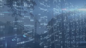 Concrete framework being built in foggy digital construction zone, tower cranes streaming overlays. Industrial, urban, futuristic, machinery, technology, architecture, development - Powered by Shutterstock - Get 15% off with code: PIKWIZARD15