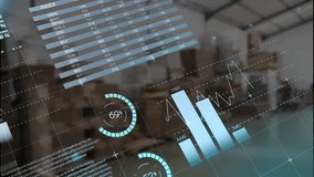 Holographic analytics UI showing warehouse data with world map, pie charts, candlestick chart in 3D. Technology, data visualization, industrial, futuristic, digital interface, logistics, analytics - Powered by Shutterstock - Get 15% off with code: PIKWIZARD15