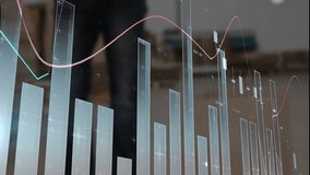 analyst standing behind blurred office projecting holographic finance bar charts and trend lines. Technology, data visualization, analytics, financial, futuristic, digital, business - Powered by Shutterstock - Get 15% off with code: PIKWIZARD15