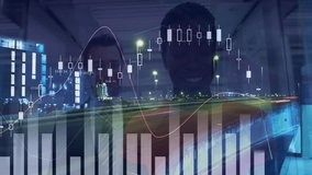 Finance professionals discussing night office, with floating candlestick charts and city lights. Business, finance, corporate, urban, data, analytics, professionalism - Powered by Shutterstock - Get 15% off with code: PIKWIZARD15