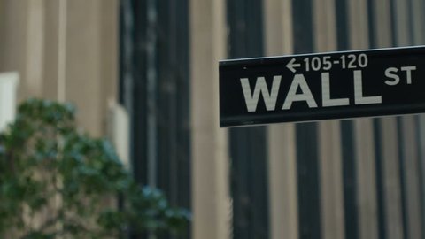 Wall Street, New York, USA - tracking reveal of road sign