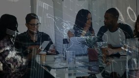 Four colleagues meeting in business office, displaying world map and line charts on tablets. Collaboration, teamwork, innovation, digital, analytics, modernity, productivity - Powered by Shutterstock - Get 15% off with code: PIKWIZARD15