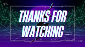 A vibrant retro-styled 'Thanks for Watching' graphic featuring neon colors and an abstract background with futuristic elements and geometric patterns, perfect for video end screens or digital. - Powered by Shutterstock - Get 15% off with code: PIKWIZARD15