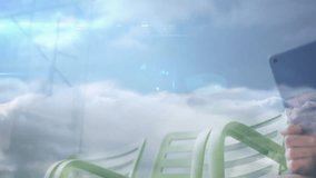 Boy using tablet, showing glowing network connections over cloudy sky for technology demo. Junior, innovation, connectivity, digital, futuristic, youth, cloudscape - Powered by Shutterstock - Get 15% off with code: PIKWIZARD15