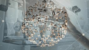 Barista holding portafilter overlaying technology network linking profile images on espresso unit. Professional, modern, sleek, digital, connectivity, innovation, urban - Powered by Shutterstock - Get 15% off with code: PIKWIZARD15